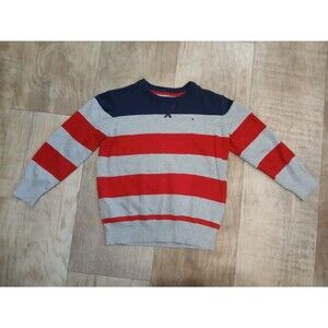 Tommy Hilfiger Boys Cotton Blue Gray Red Striped Long Sleeve Sweater Size 7